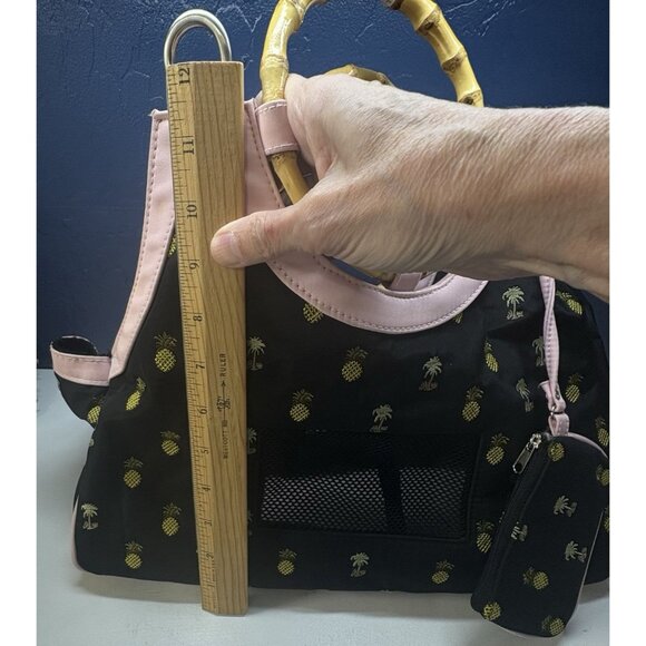 NEW YORK Dog Carrier Hand Held Embroidered Palm Trees Pineapple Bamboo Handle - Picture 11 of 13